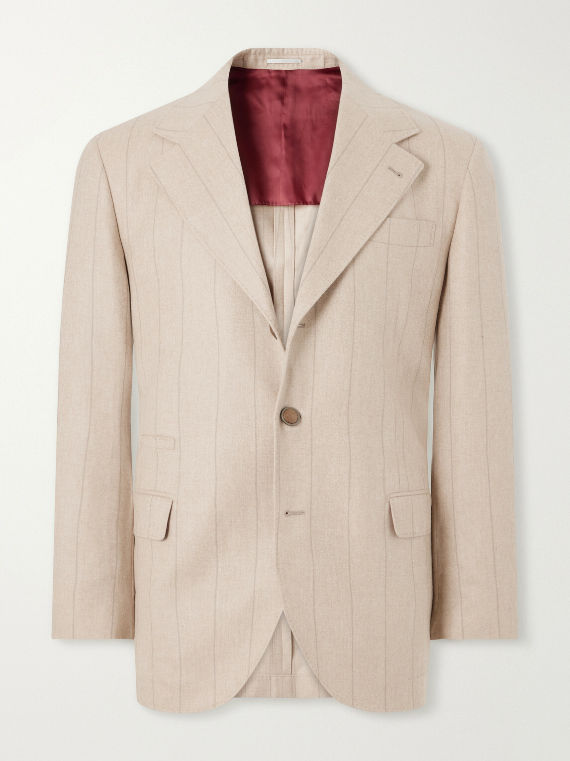 Brunello Cucinelli - Pinstripe Wool, Silk and Cashmere-Blend Flannel Suit Jacket - Brown