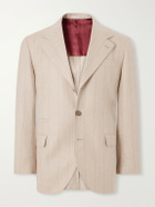 Brunello Cucinelli - Pinstripe Wool, Silk and Cashmere-Blend Flannel Suit Jacket - Brown