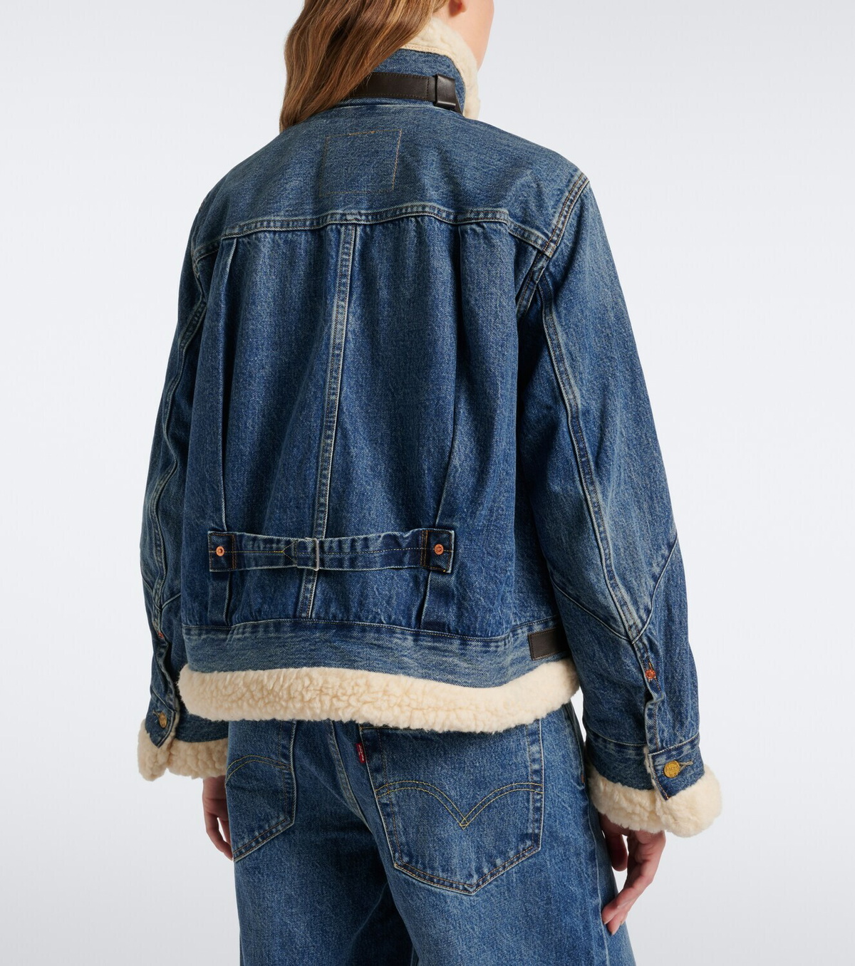 Sacai Leather-trimmed denim jacket