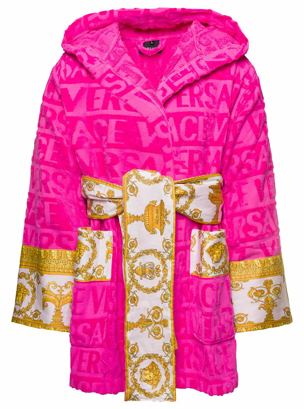 Photo: Accappatoio Corto Con Motivo Barocco In Spugna Di Cotone Nero Versace Home