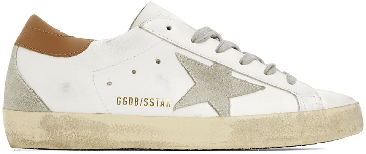 Photo: Golden Goose White & Brown Super-Star Classic Sneakers