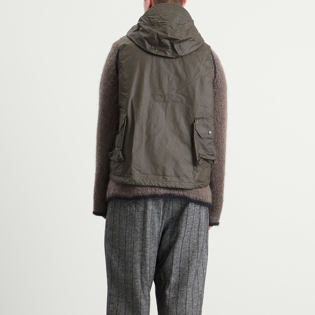 Engineered Garments Men's Waxed Cotton Field Vest in Olive