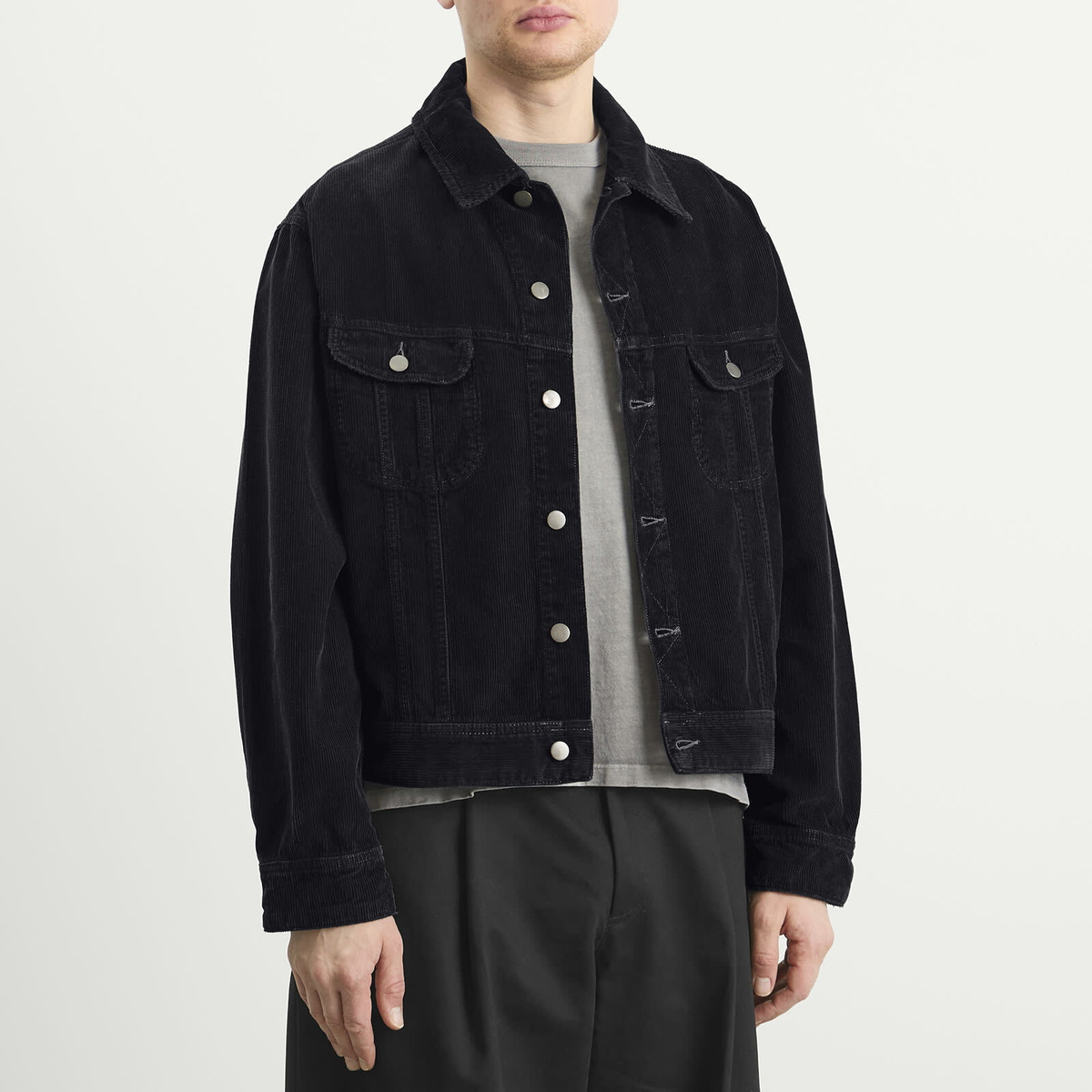 Studio Nicholson Men's Derby Double Dye Corduroy Trucker Jacket in Faded Blue