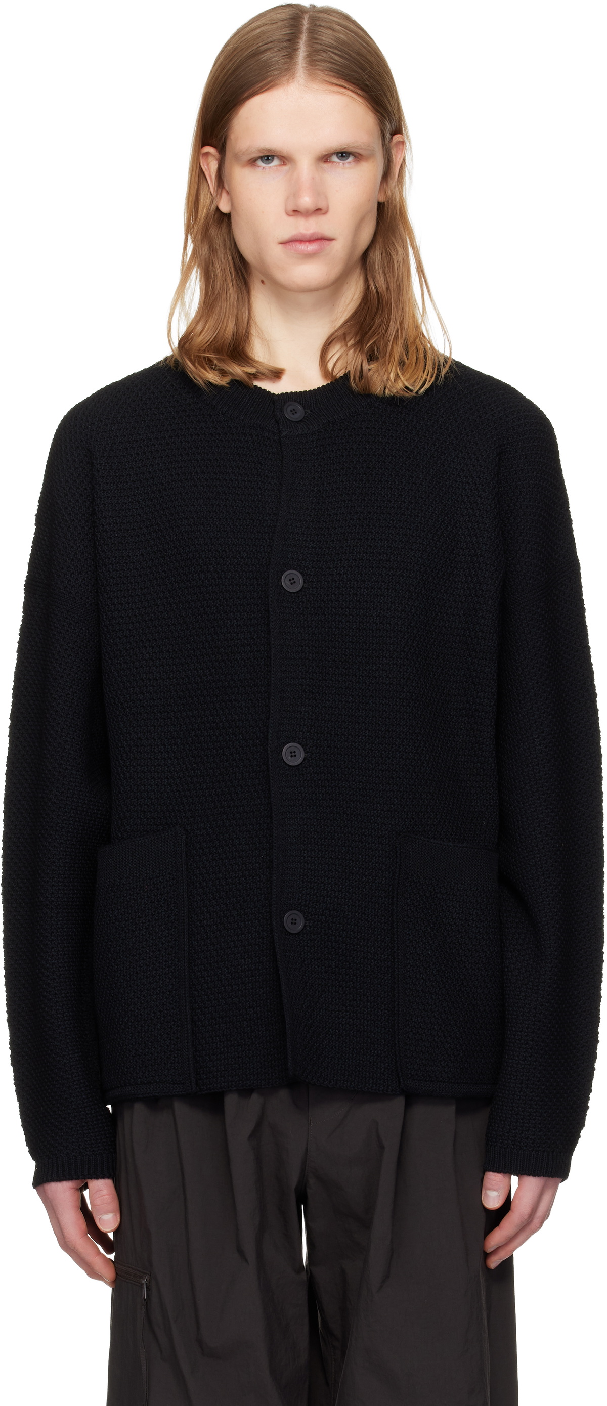 HOMME PLISSÉ ISSEY MIYAKE Black Rustic Knit October Cardigan Homme