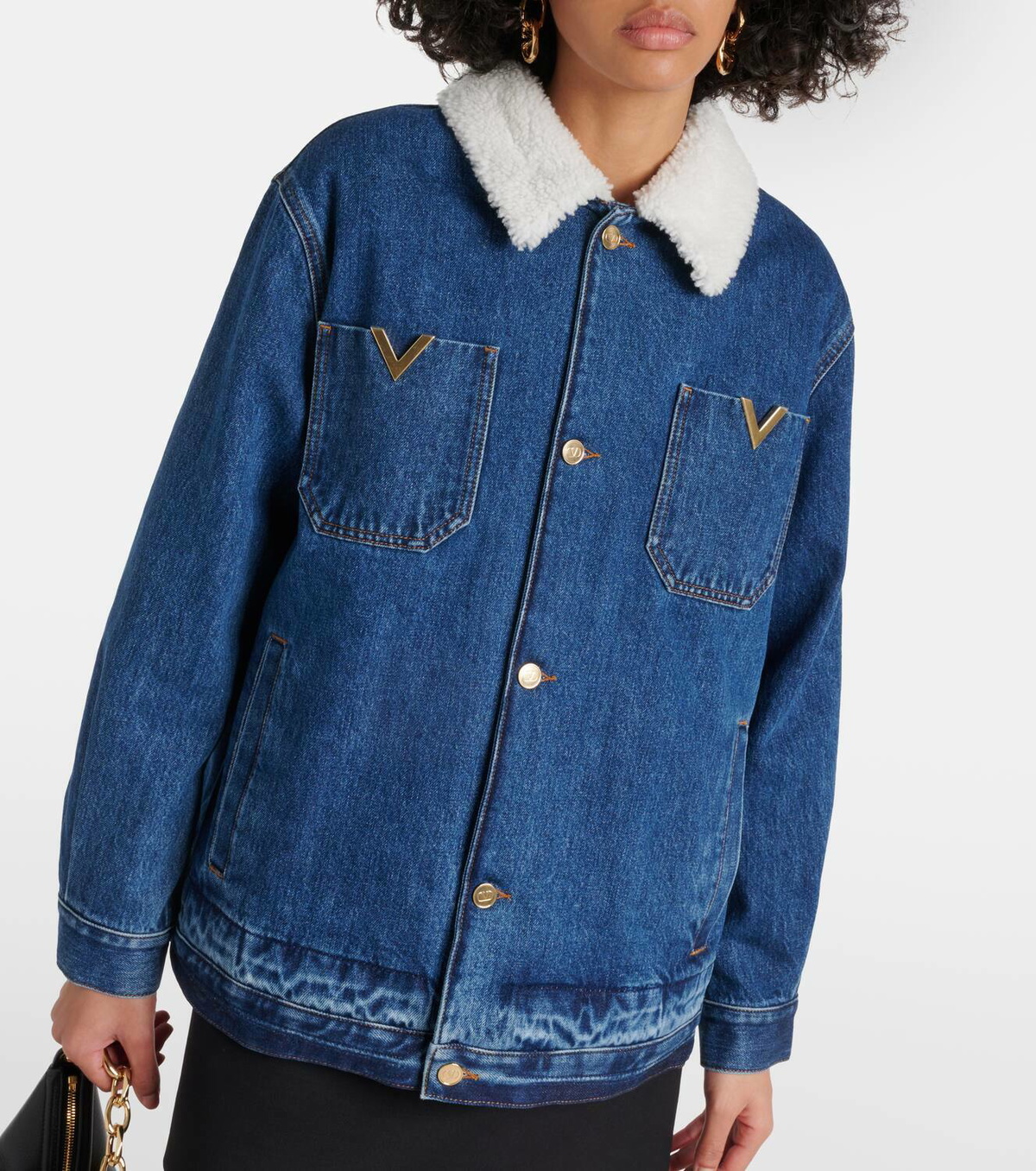 Valentino Shearling-trimmed denim jacket Valentino