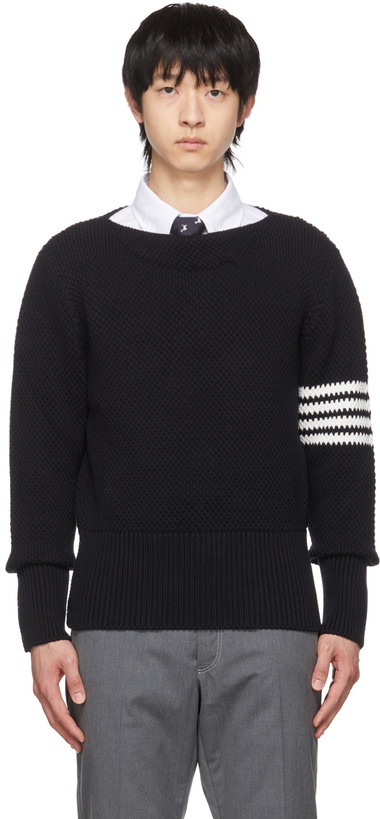 Photo: Thom Browne Navy Seed Stitch 4-Bar Sweater