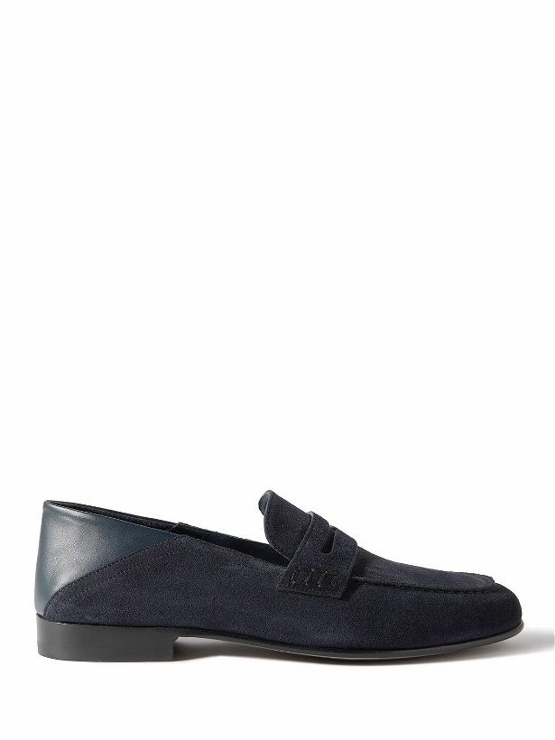 Photo: Manolo Blahnik - Plymouth Collapsible-Heel Suede and Leather Penny Loafers - Blue
