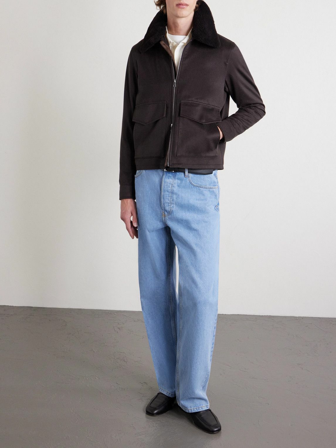 J. Mueser - Plush-Trimmed Cashmere Bomber Jacket - Brown