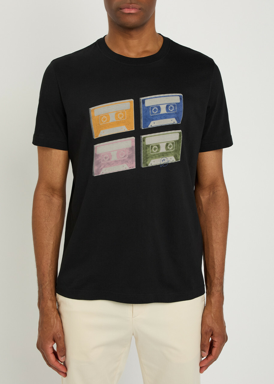 PS Paul Smith Tapes Printed Cotton T-shirt Black