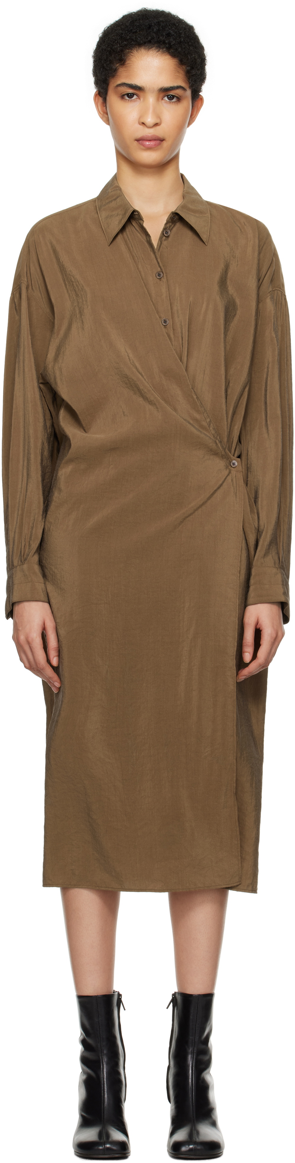 Lemaire Women's Straight Collar Twisted Shirt Brown