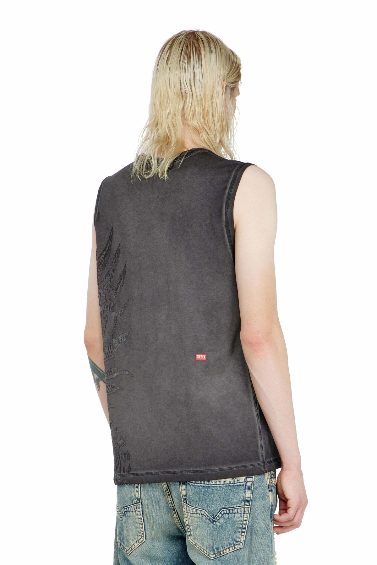 Diesel Sleeveless jersey top with embossed graphics - T-Shirts Mens in Grey