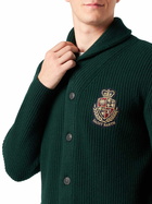 MC2 Saint Barth Man Shawl Collar Green Ribbed Cardigan With Pockets And Patch