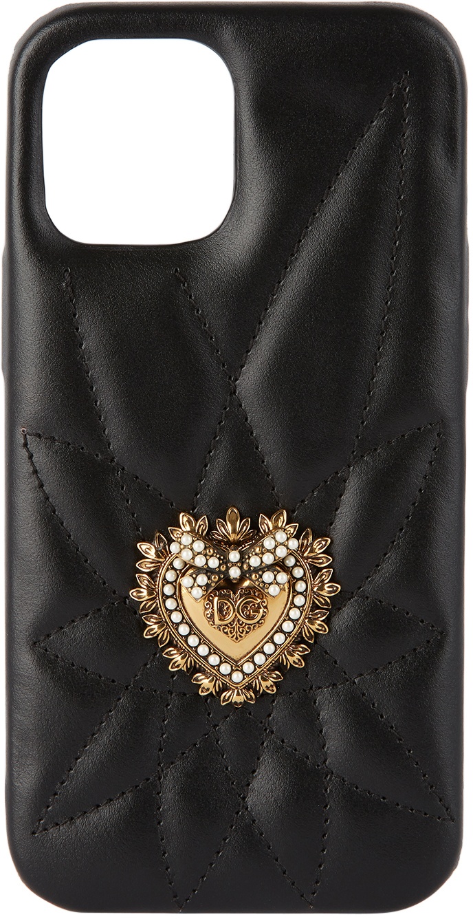 Dolce & Gabbana Black Lambskin Devotion iPhone 12 Pro Max Case