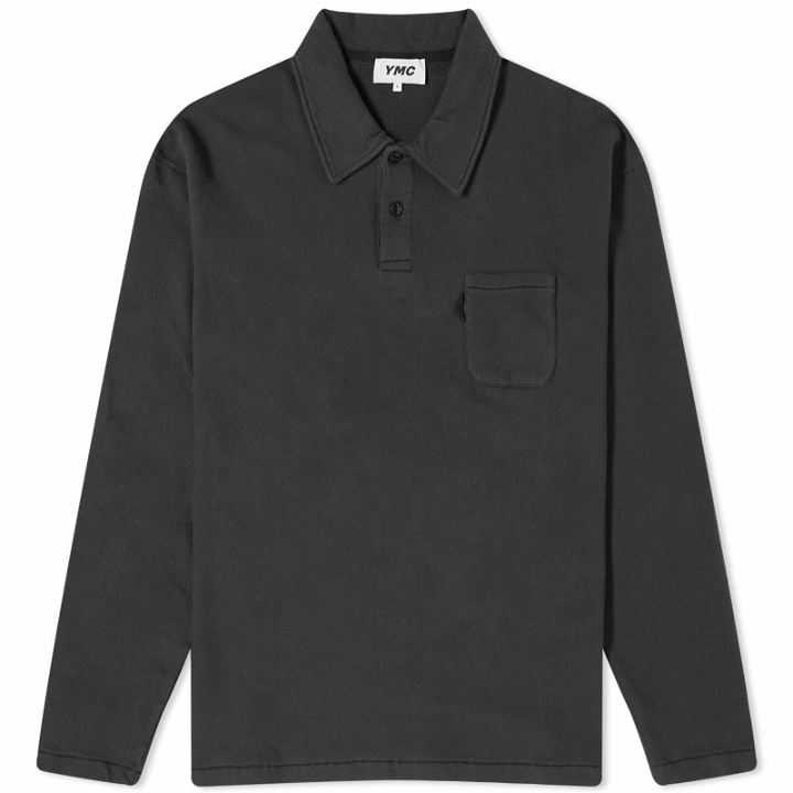 Photo: YMC Men's Ivy Long Sleeve Polo Shirt in Black