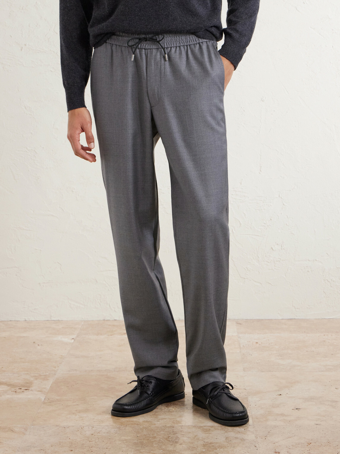 SEASE - Summer Mindset Straight-Leg Virgin Wool Drawstring Trousers - Gray