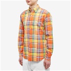 Polo Ralph Lauren Men's Madras Check Button Down Shirt in Orange/Yellow Multi