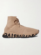 BALENCIAGA - Speed Logo-Print Stretch-Knit Sneakers - Brown