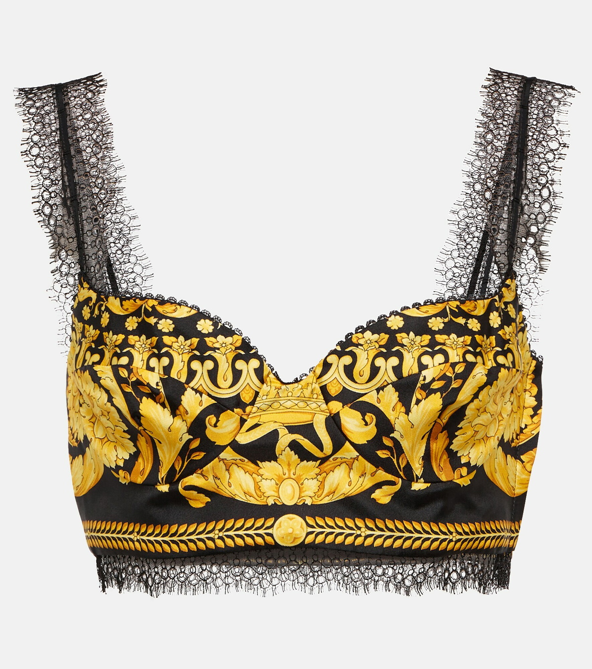 Versace - Barocco silk lace-trimmed crop top Versace