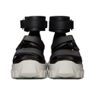 Rick Owens Black and Silver Ankle Strap Tractor Sandals