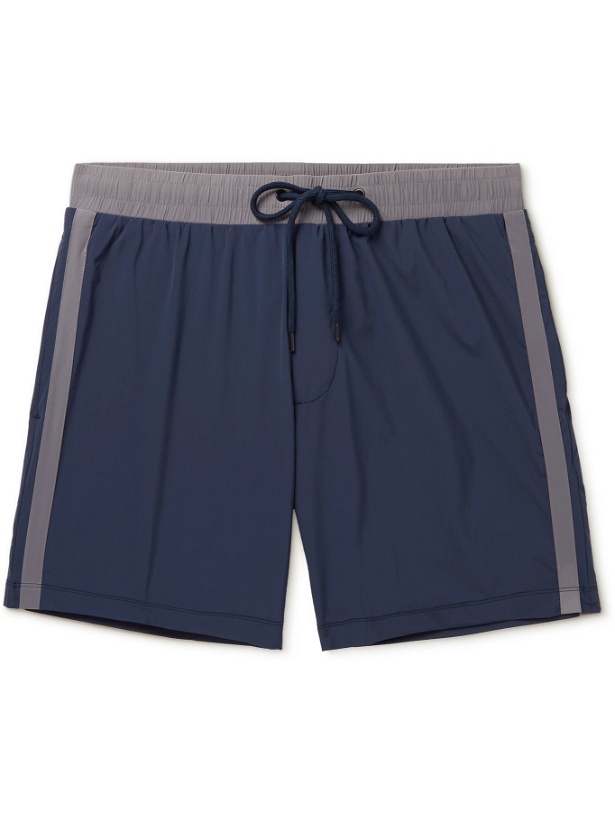 Photo: JAMES PERSE - Double Stripe Mid-Length Swim Shorts - Blue