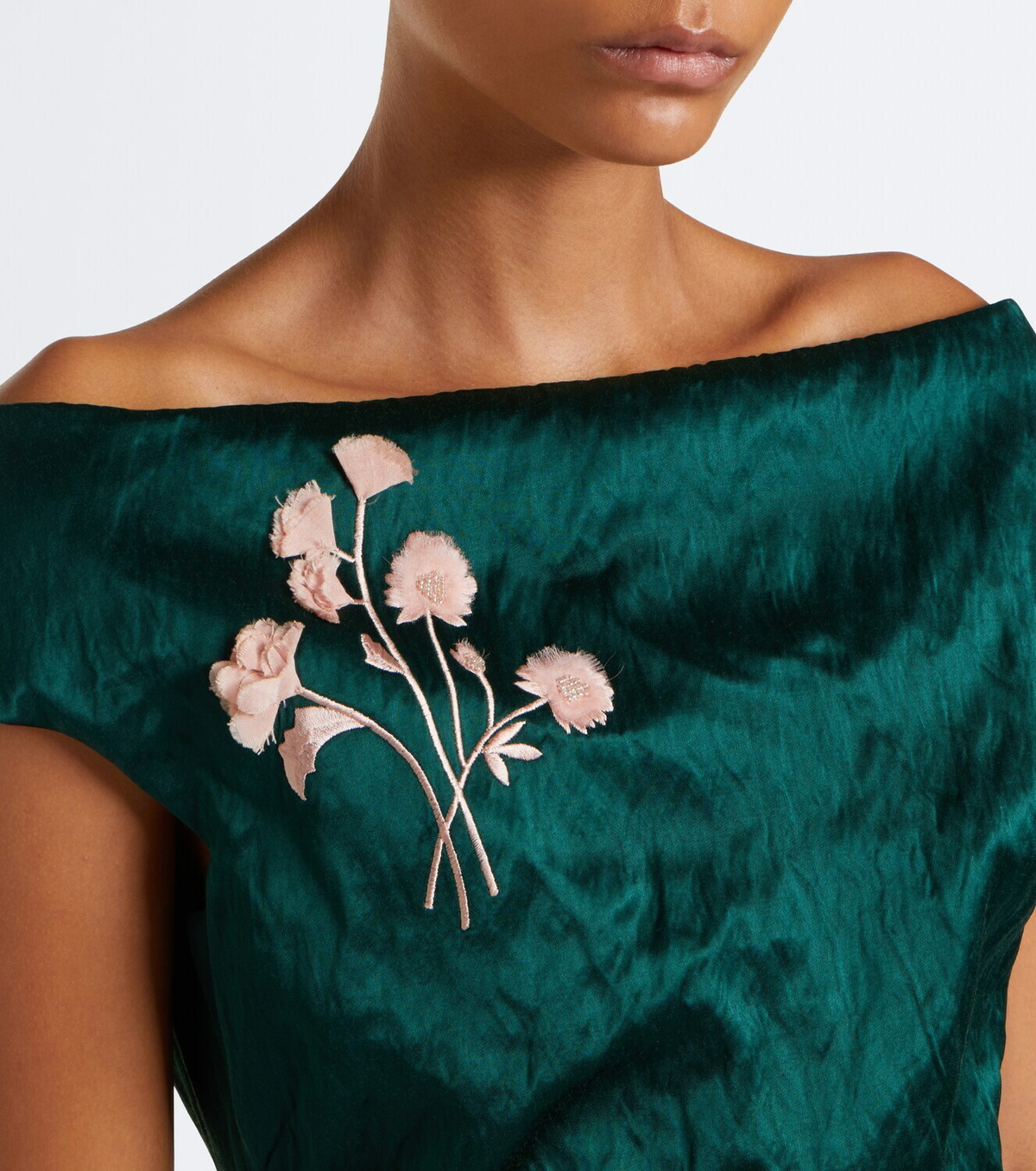 Erdem Embellished floral appliqué satin cocktail dress