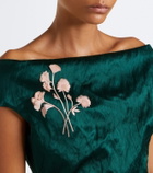 Erdem Embellished floral appliqué satin cocktail dress
