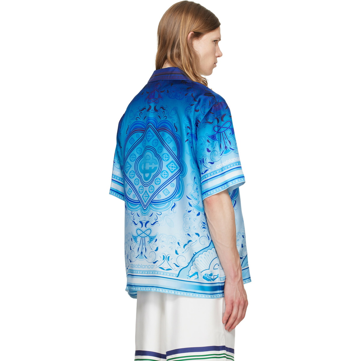 Casablanca Blue Egyptian Rug Camp Collar Short Sleeve Shirt