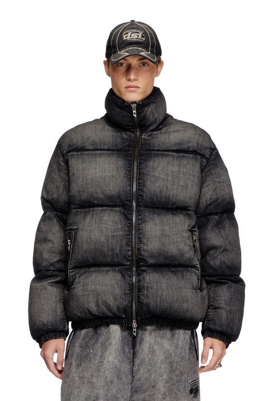 Photo: Diesel Faded denim puffer jacket - Winter Jackets - Unisex - Black