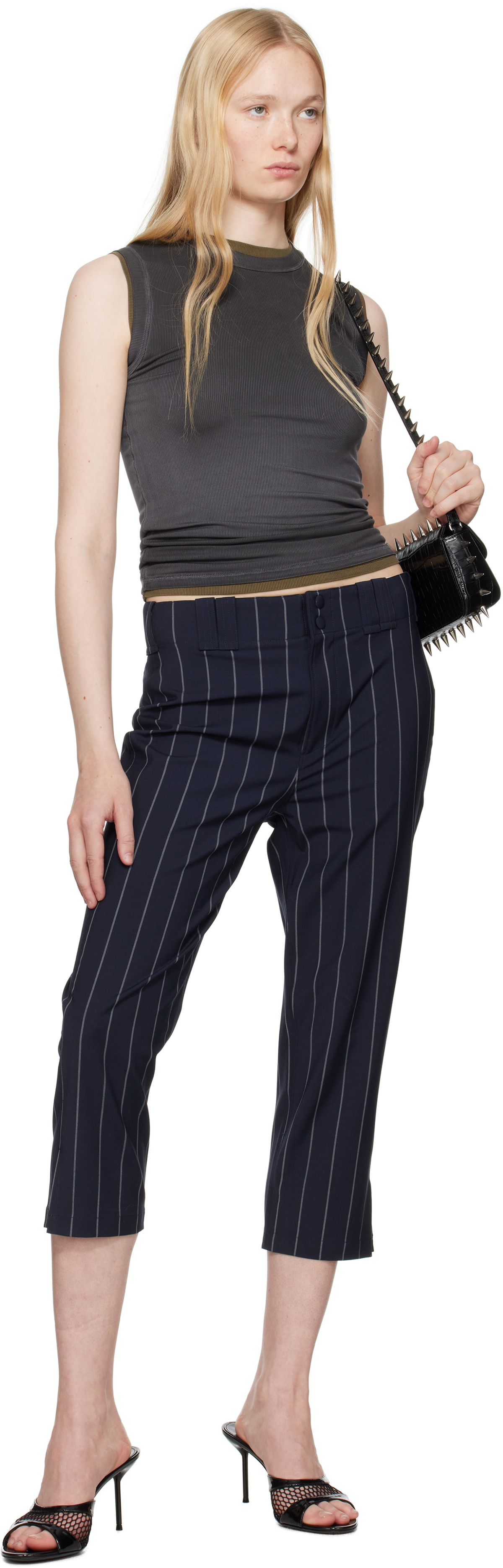 Alexander Wang Navy Baseball Pinstripe Capri Trousers