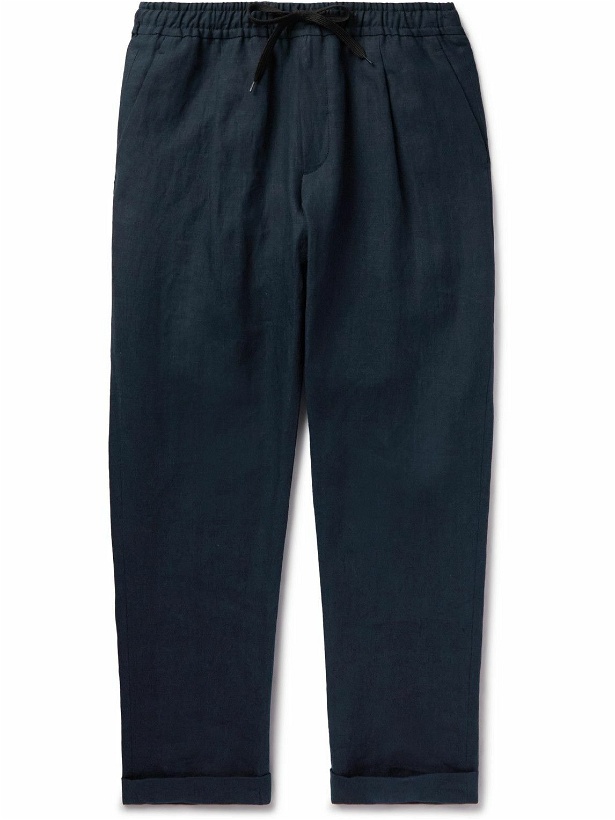 Photo: Caruso - Tapered Linen Trousers - Blue