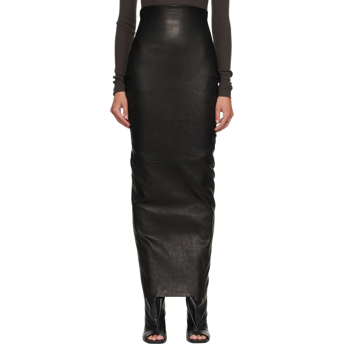 Rick Owens Black Tower Dirt Pillar Leather Maxi Skirt