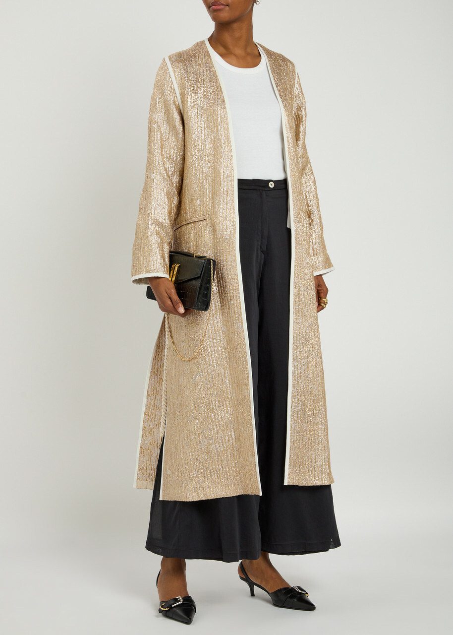 Forte_forte Chic Belted Lurex Coat Gold