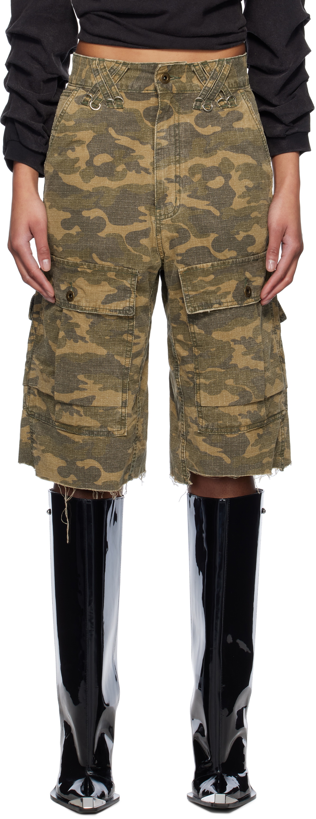 We11done Green Camo Vintage Shorts