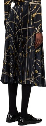 Versace Indigo Greca Nautical Pleated Midi Skirt
