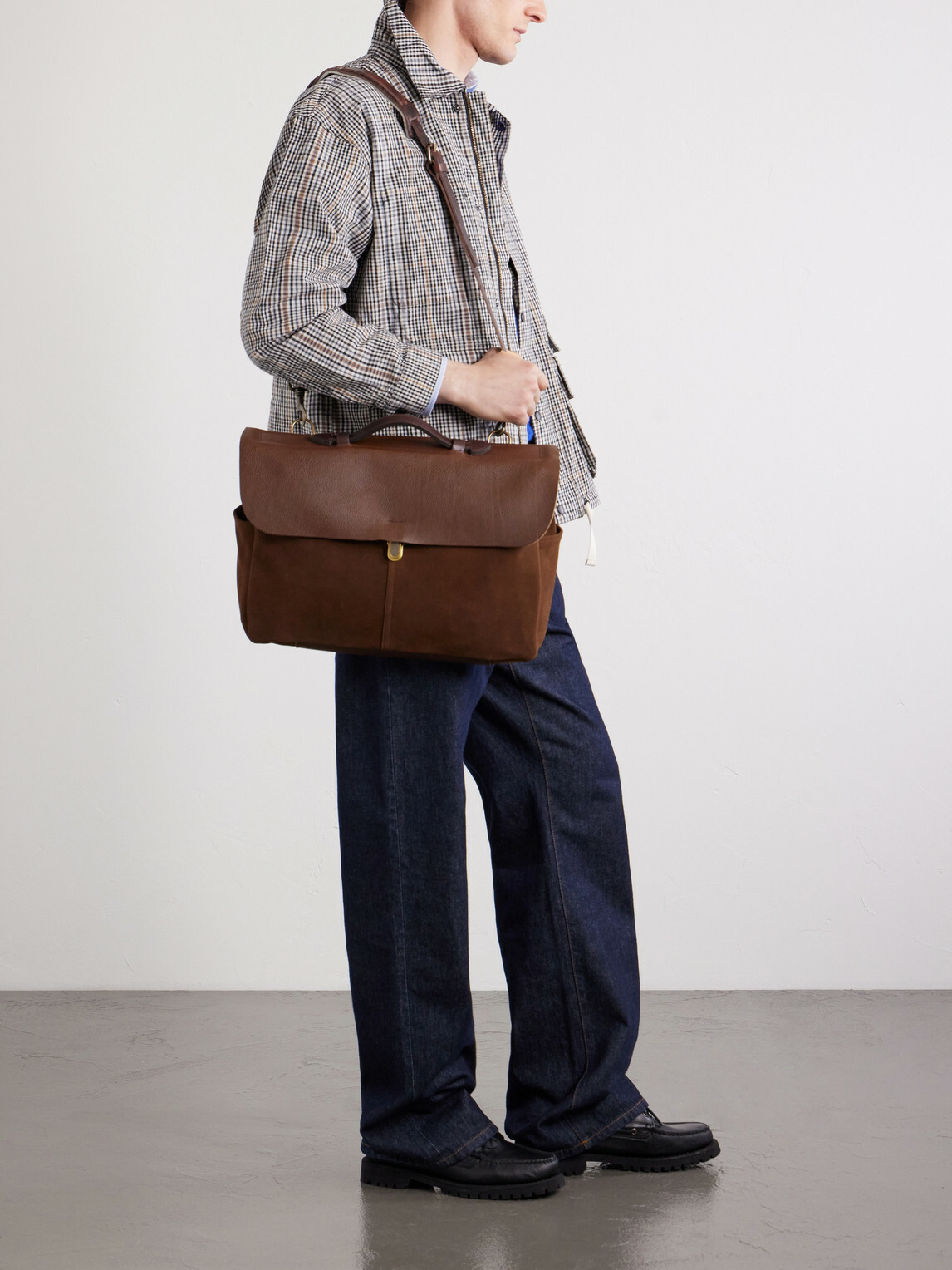 Bleu de Chauffe - Charles Leather-Trimmed Suede Briefcase