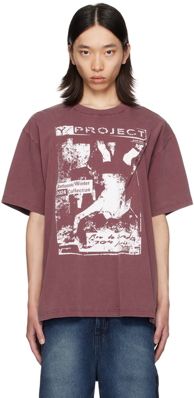 Photo: Y/Project Burgundy Rock Band Print Pinched Logo T-Shirt