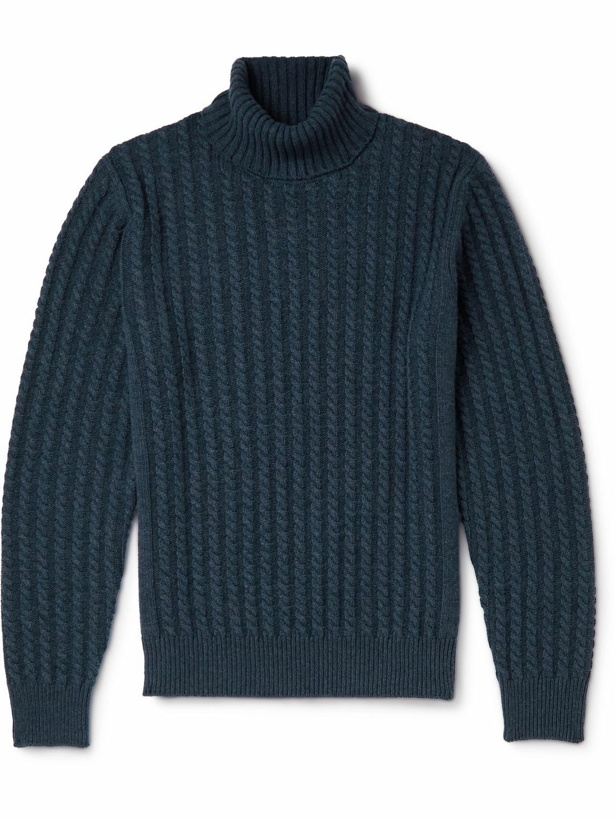 Photo: Brioni - Cable-Knit Cashmere Rollneck Sweater - Blue