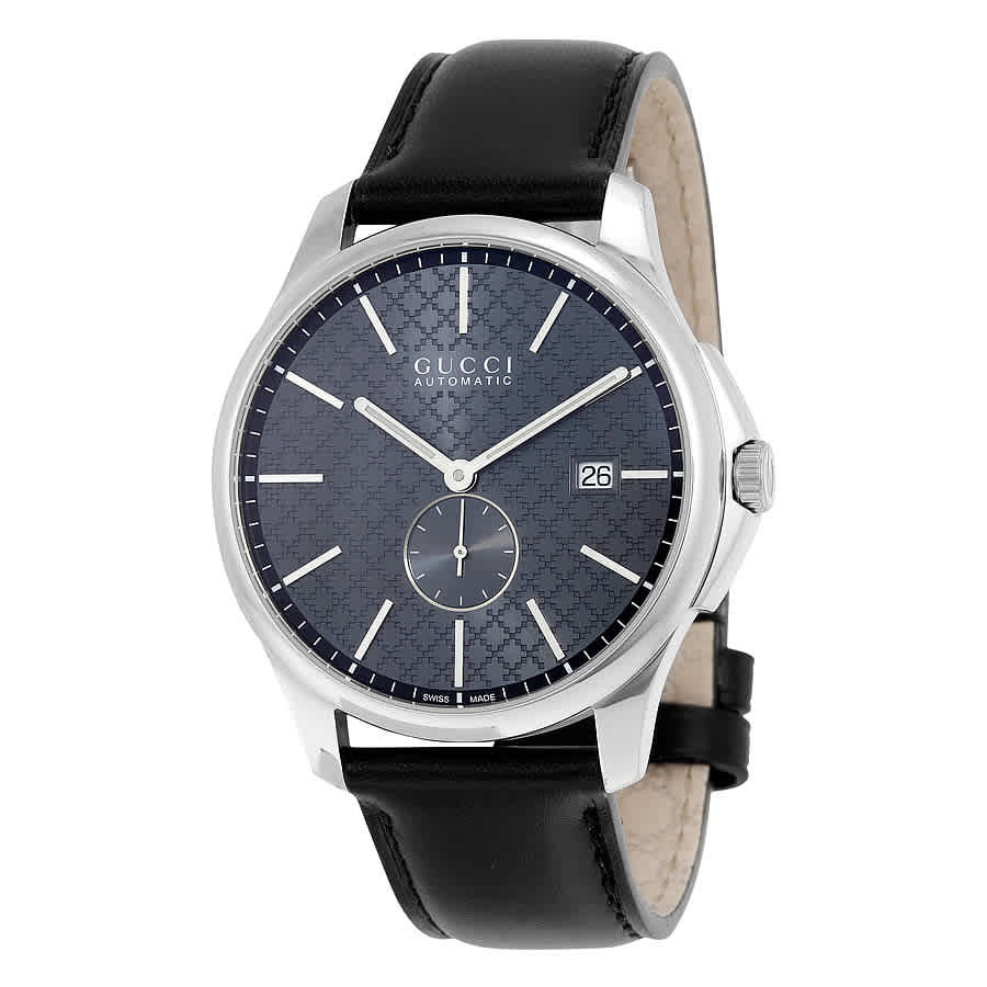 Gucci G-Timeless Automatic Grey Dial Black Leather Mens Watch YA126319