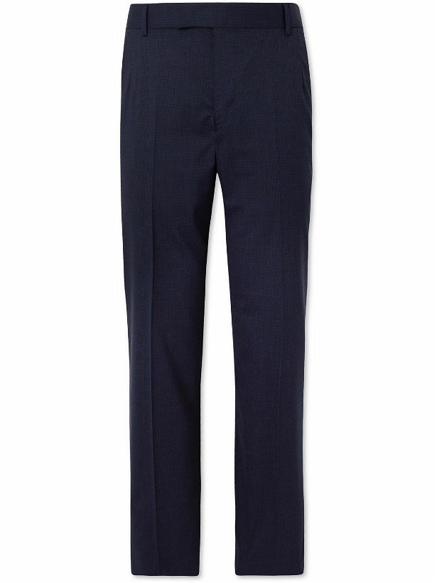 Photo: Dunhill - Slim-Fit Straight-Leg Checked Stretch-Wool Trousers - Blue