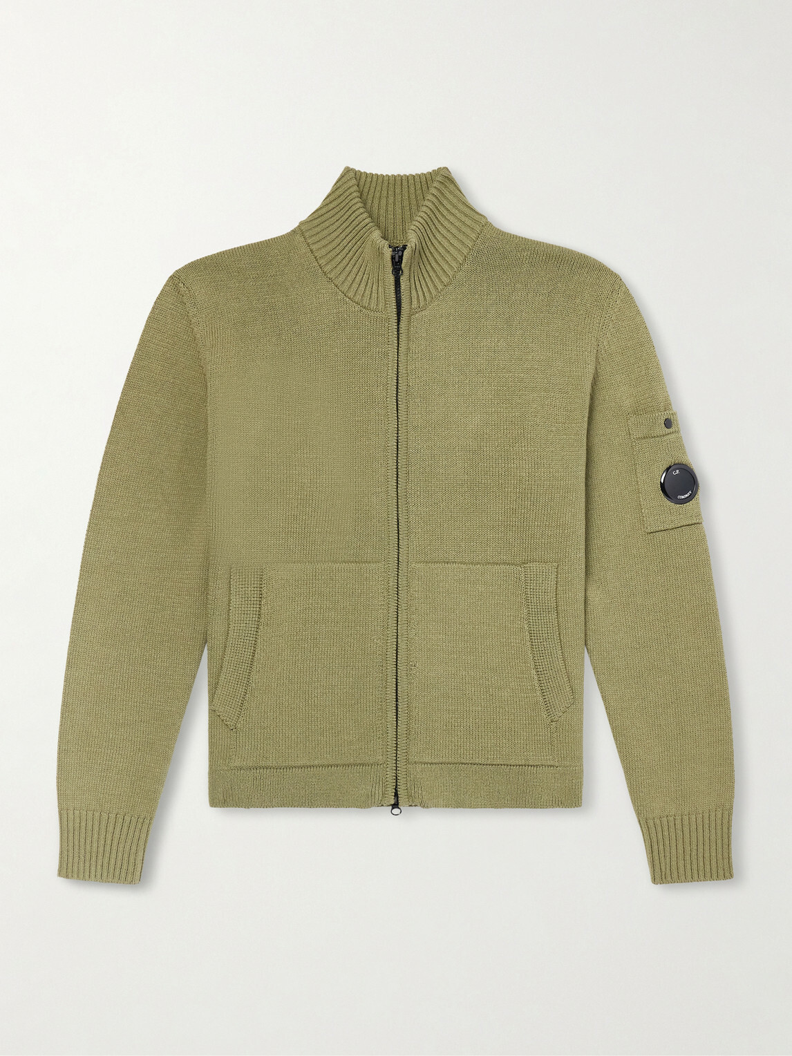 C.P. Company - Logo-Appliquéd Knitted Cotton Zip-Up Cardigan - Green