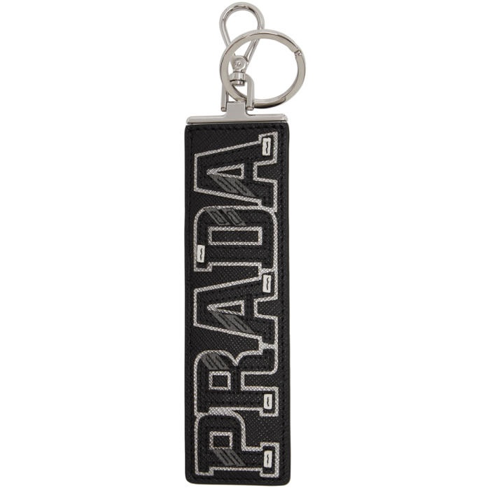 Photo: Prada Black Saffiano Character Logo Keychain 
