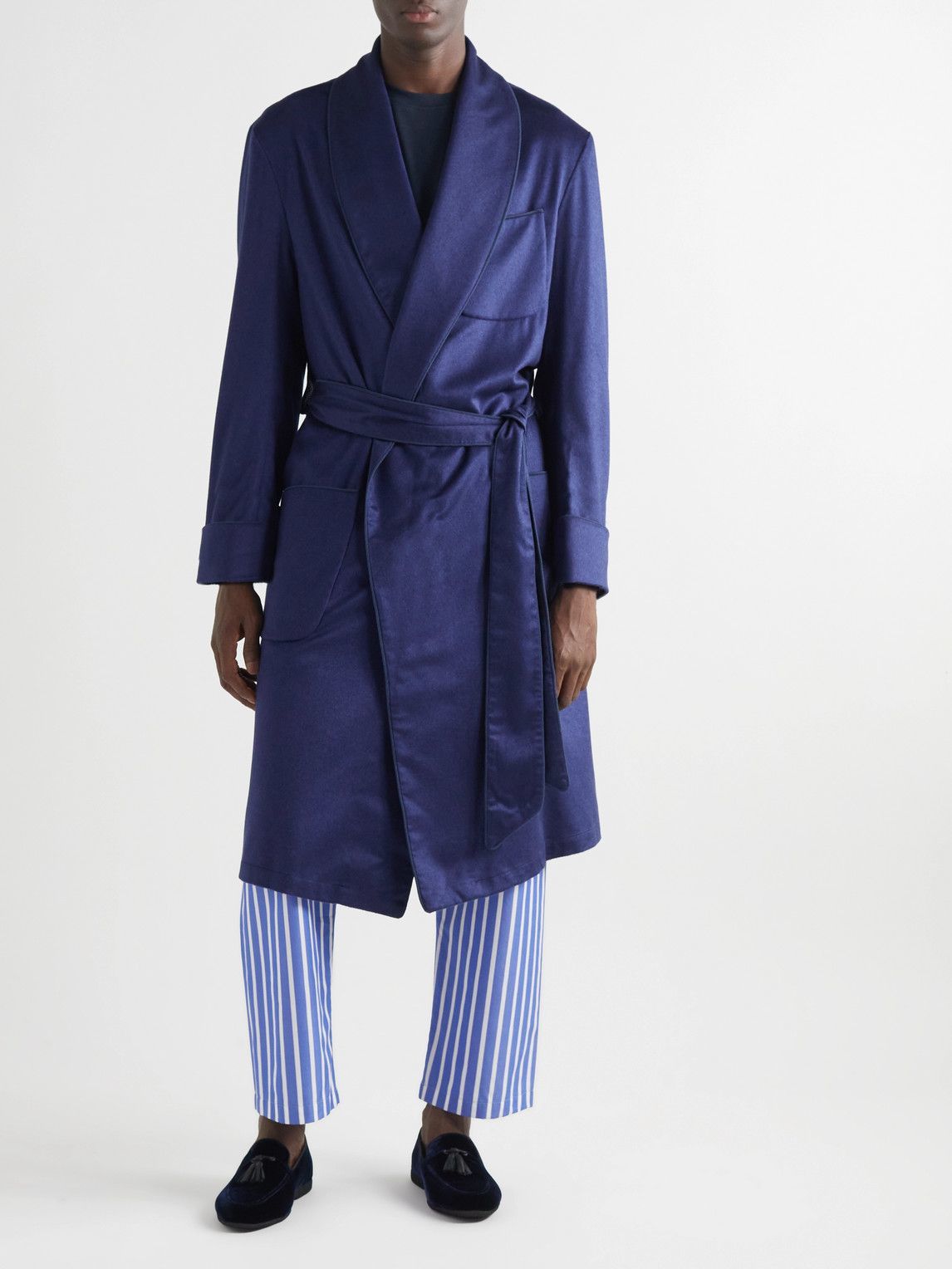 Paul Stuart - Hope Leather and Grosgrain-Trimmed Velvet Tasselled Slippers - Blue