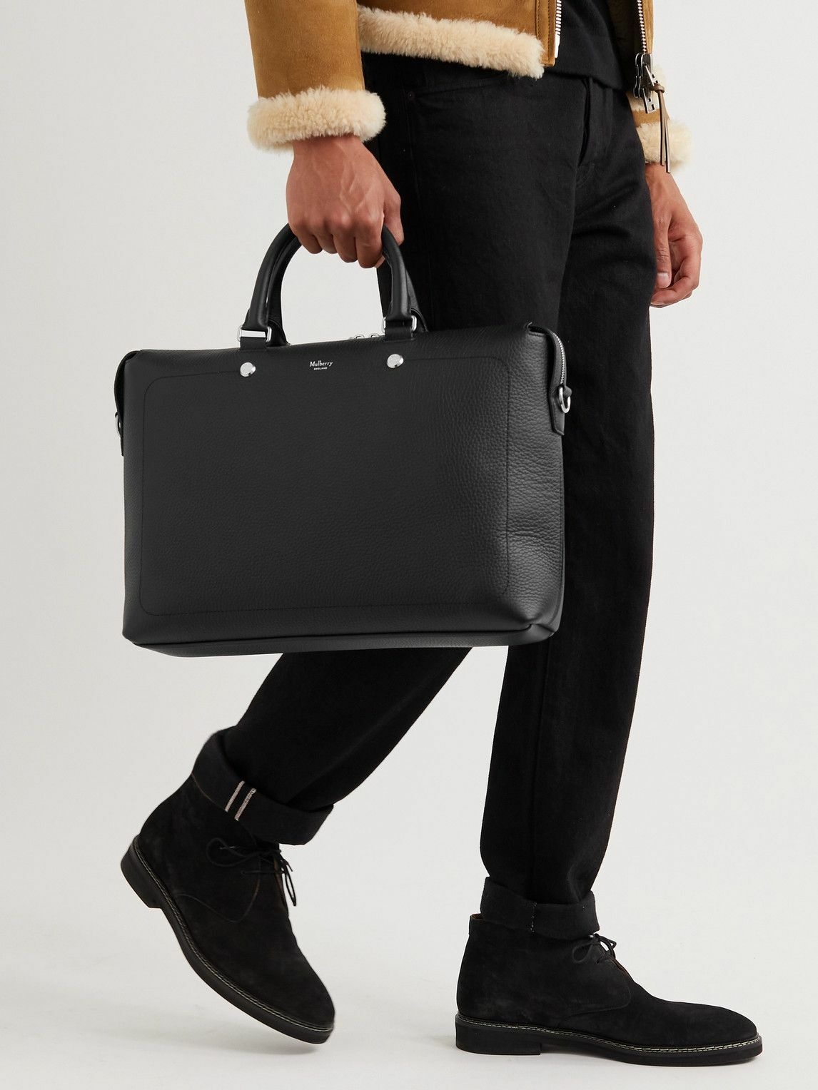 Mulberry - City Logo-Jacquard Canvas and Full-Grain Leather Briefcase ...