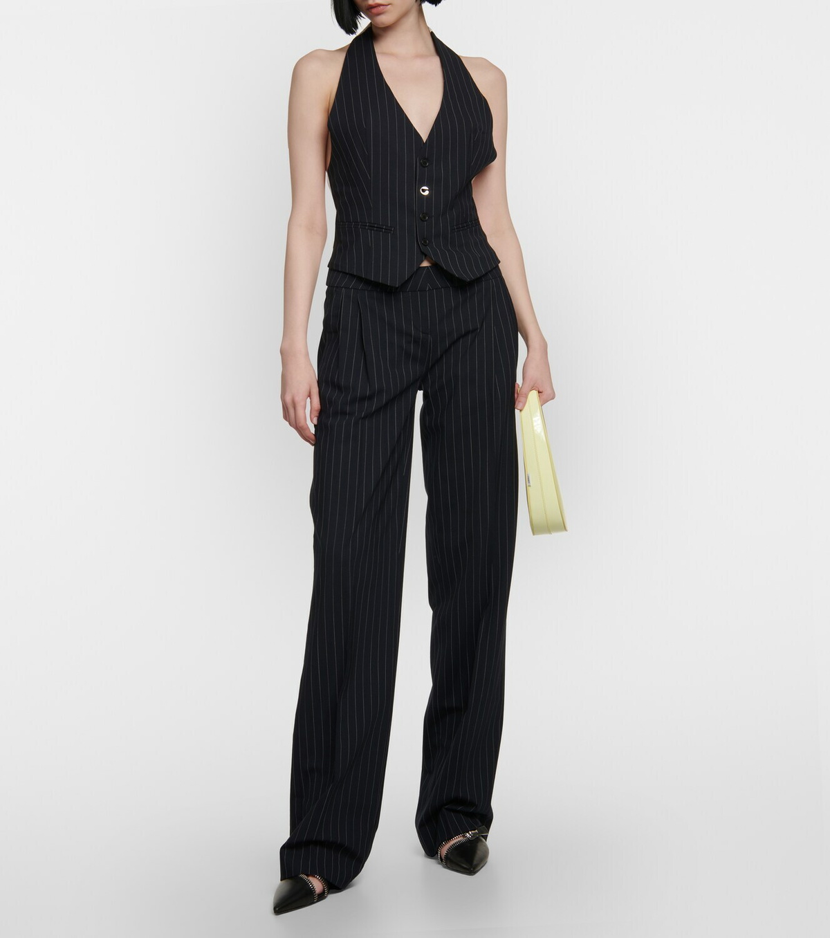 Coperni Halterneck pinstripe wool-blend vest