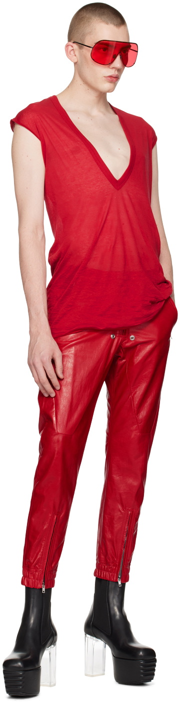 Rick Owens Red Luxor Leather Pants