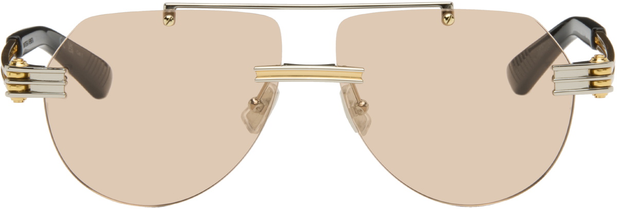 Bottega Veneta Gold Metal Pilot Navigator Sunglasses