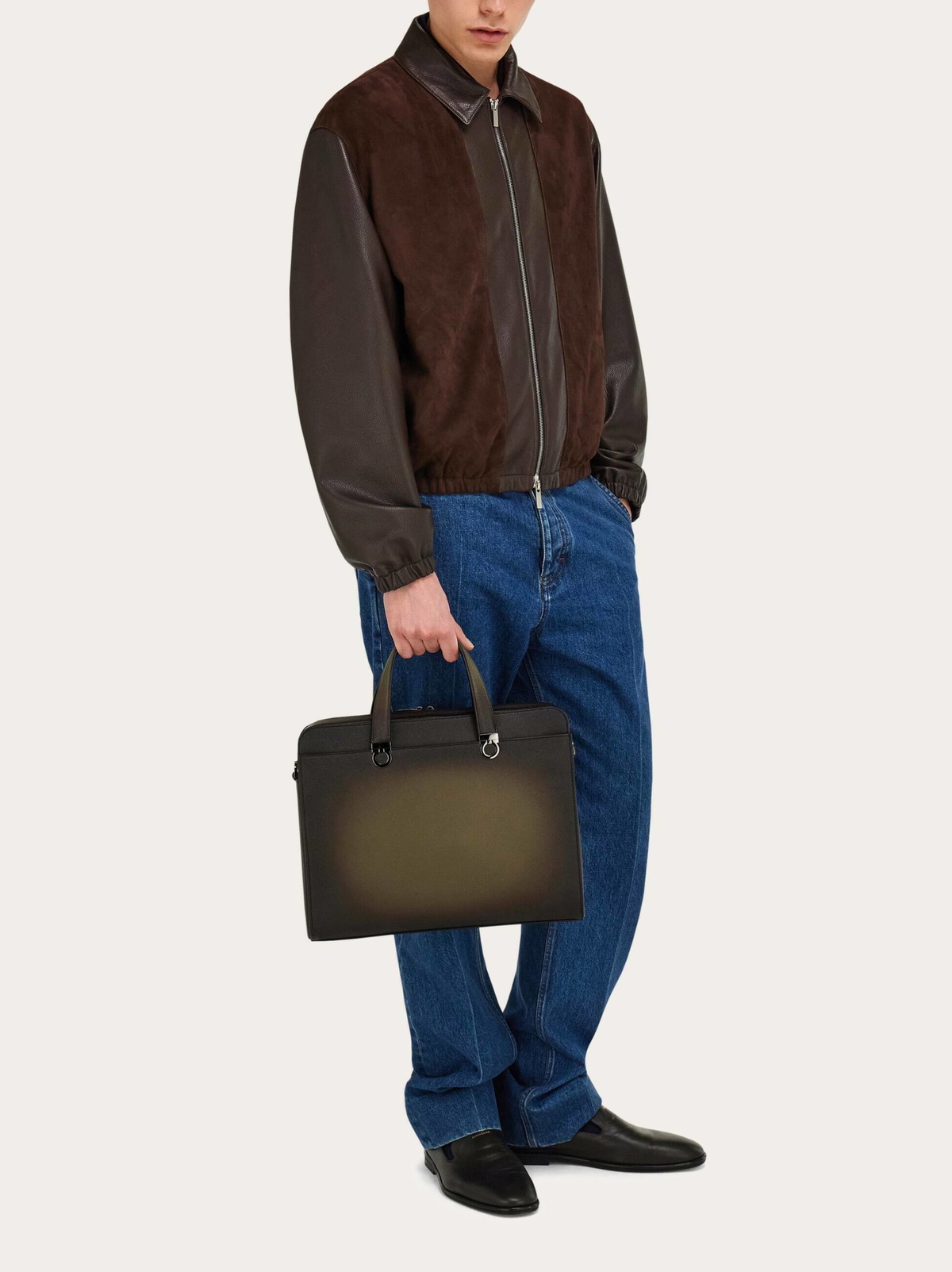 Ferragamo Mens Gancini briefcase in Green