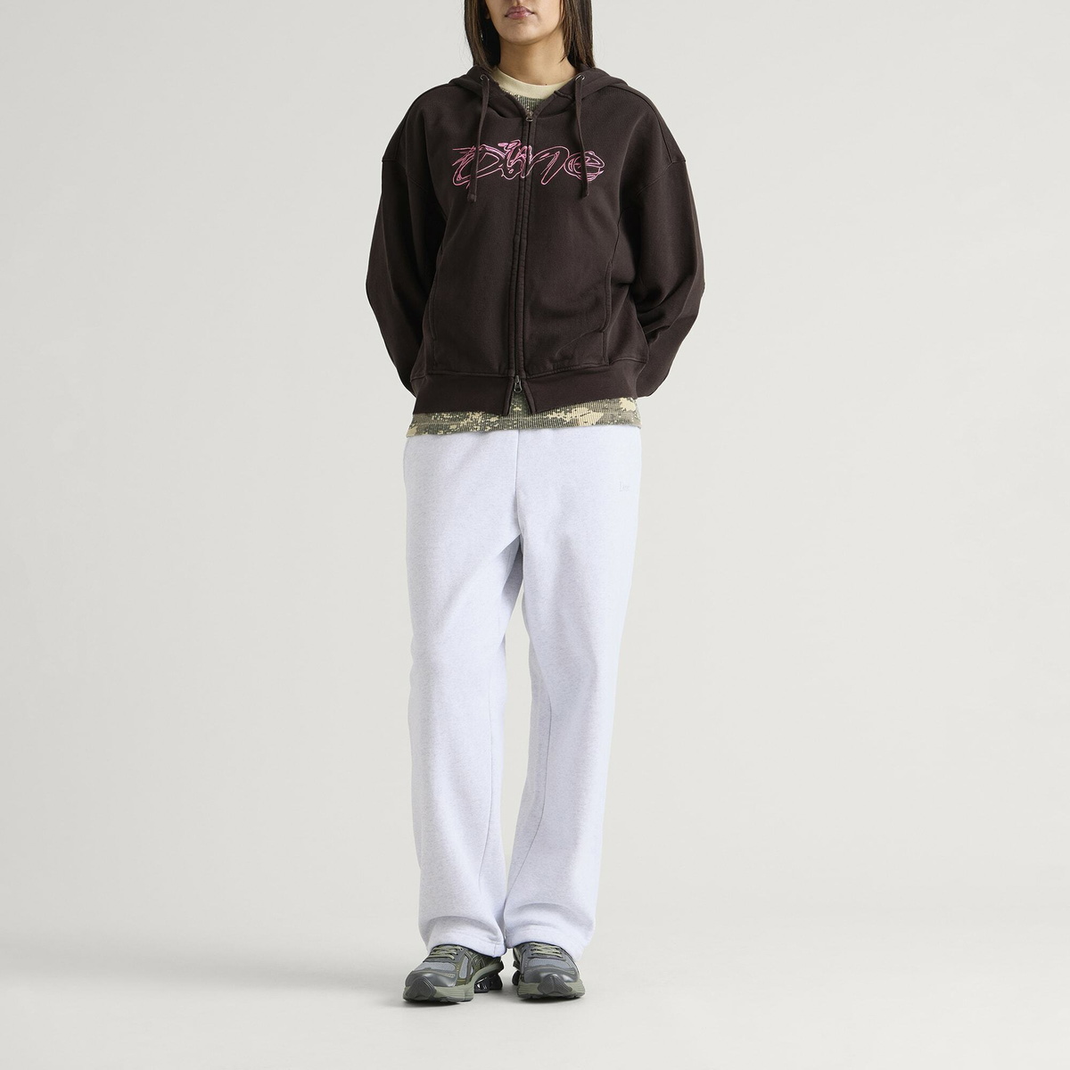 Dime Women's Distressed Terry Zip Hoodie in Brown