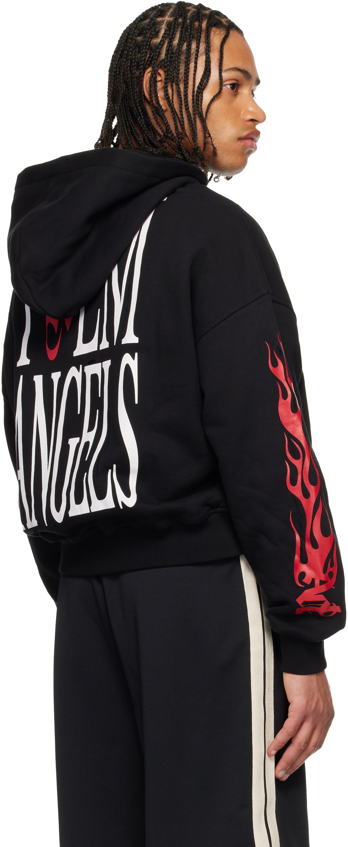 Palm Angels Black Flames Flag Zip Hoodie Palm Angels