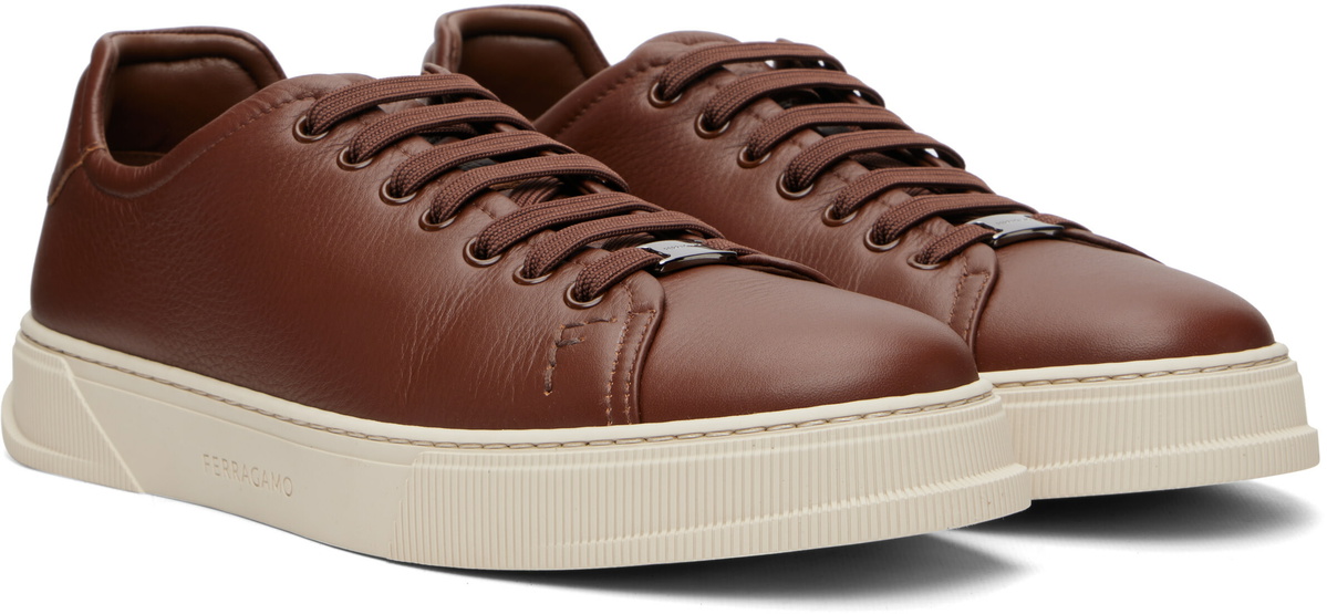 Ferragamo Brown Elastic Lace Sneakers